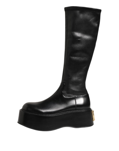 Dolce & Gabbana Men's Silk Viscose Calf & Goat Leather High-Heel Over-The-Knee Boots - Black Signature