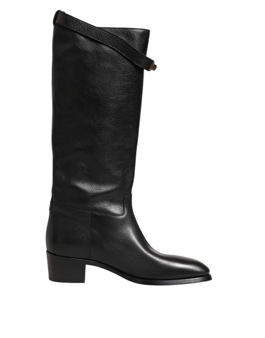 Over-The-Knee Boots by Dolce & Gabbana for men in calf leather viscose & silk black & signature features an effortless chic silhouette from the Men's Calf Leather Viscose & Silk Over-The-Knee Boots collection, showcasing a effortless chic and refined for an effortless chic look.