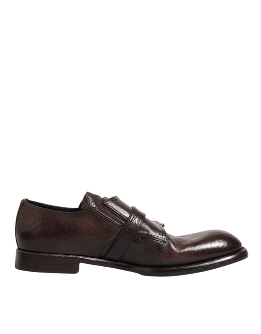 Dolce & Gabbana Men's Silk Viscose Calf Goat & Horse Leather Derby Monk-Strap Strap Shoes - Brown