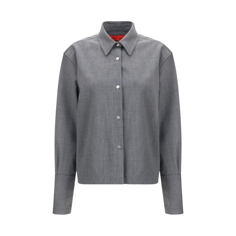 Shirt by The Latest for women in stretch denim cotton polyester brown & gray, featuring a nuanced long-sleeve and nuanced for a sophisticated finish.