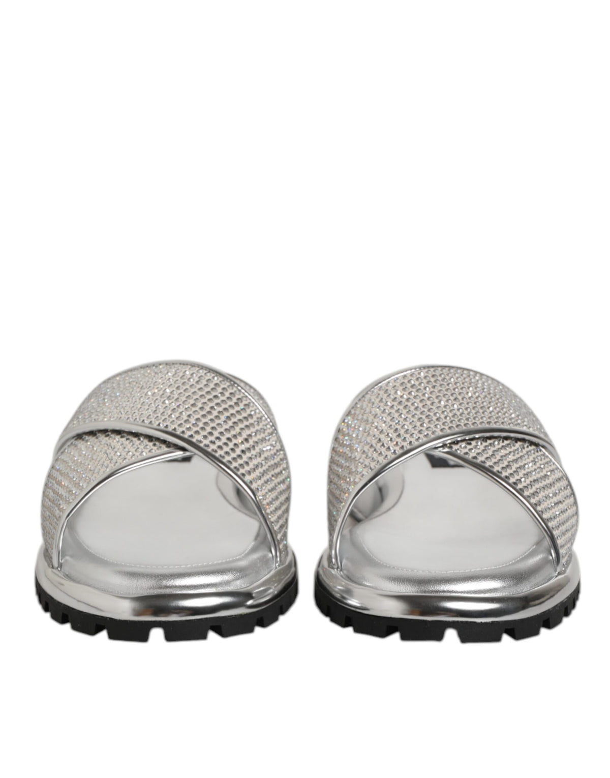 Dolce & Gabbana Men's Polyester Polyurethane & Goat Leather Flat Slider Shoes - Silver