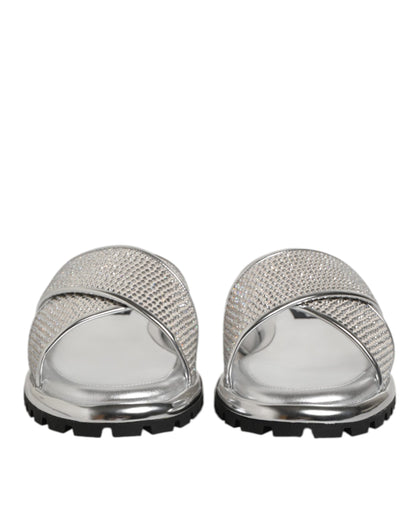 Dolce & Gabbana Men's Polyester Polyurethane & Goat Leather Flat Slider Shoes - Silver