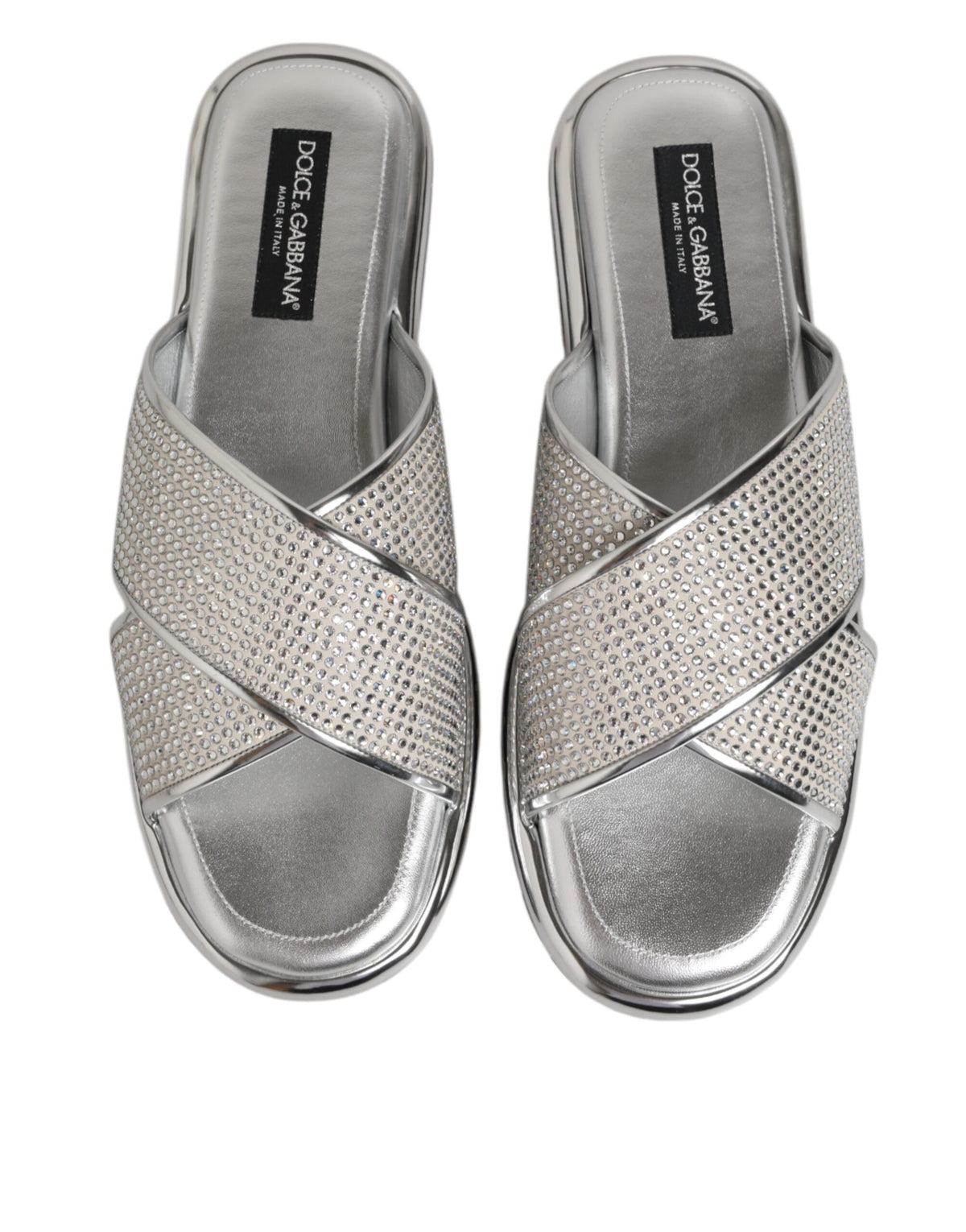 Dolce & Gabbana Men's Polyester Polyurethane & Goat Leather Flat Slider Shoes - Silver