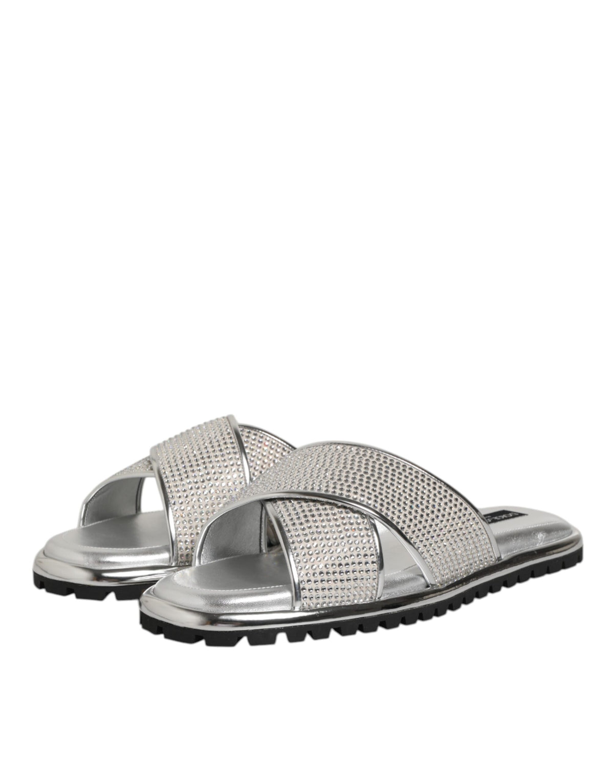 Dolce & Gabbana Men's Polyester Polyurethane & Goat Leather Flat Slider Shoes - Silver