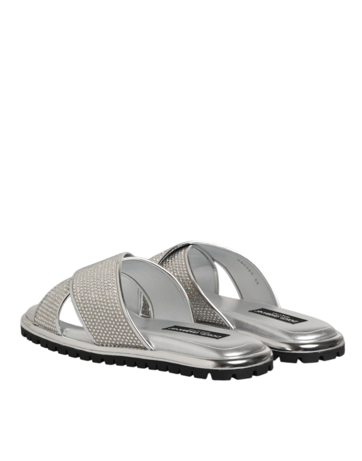 Dolce & Gabbana Men's Polyester Polyurethane & Goat Leather Flat Slider Shoes - Silver