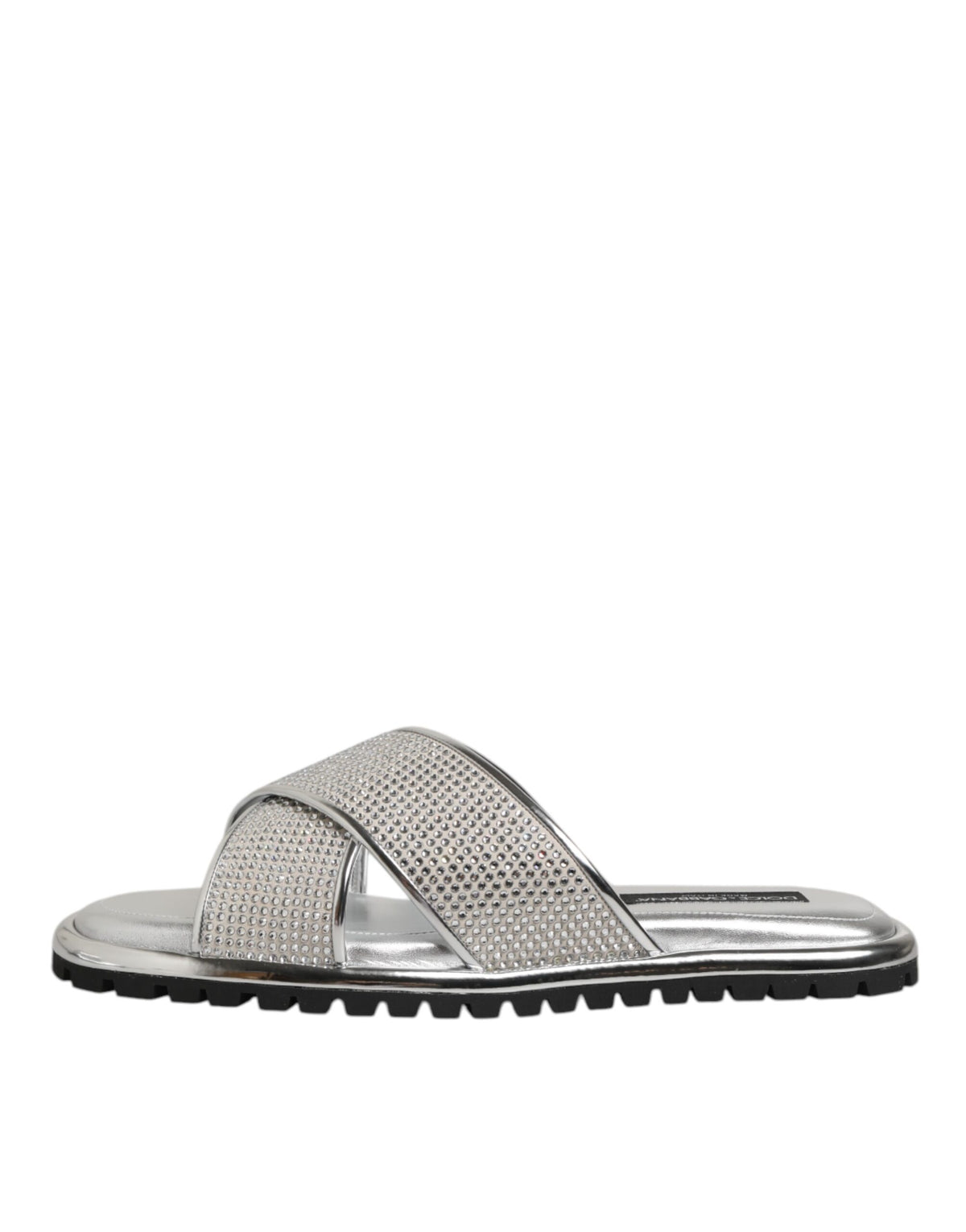 Dolce & Gabbana Men's Polyester Polyurethane & Goat Leather Flat Slider Shoes - Silver