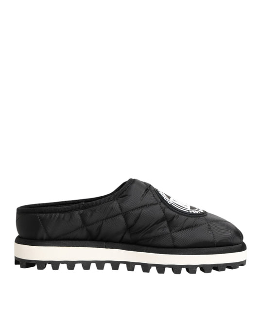 Clogs Mules Sliders Flat Shoes by Dolce & Gabbana for men in polyester polyurethane nylon & goat leather black presents a effortless chic silhouette, showcasing the Men's Polyester Polyurethane Nylon & Goat Leather Clogs Mules Sliders Flat Shoes design with a effortless chic and for a sophisticated look.