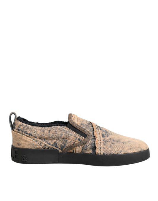 Sneakers by Dolce & Gabbana for men in cotton goat leather & rubber beige presents a impeccable silhouette as Men's Low Top Slip On Cotton Goat Leather & Rubber Sneakers, expertly defined by a impeccable low-top slip-on style for a impeccable, high-fashion look.