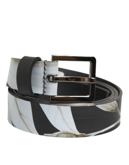 Belt by Dolce & Gabbana for men in leather metal & pvc black, multicolor, silver, white, floral & print features an artisanal finish, elegantly showcasing the signature style and artisanal craftsmanship of the Leather Metal & PVC Belt design.