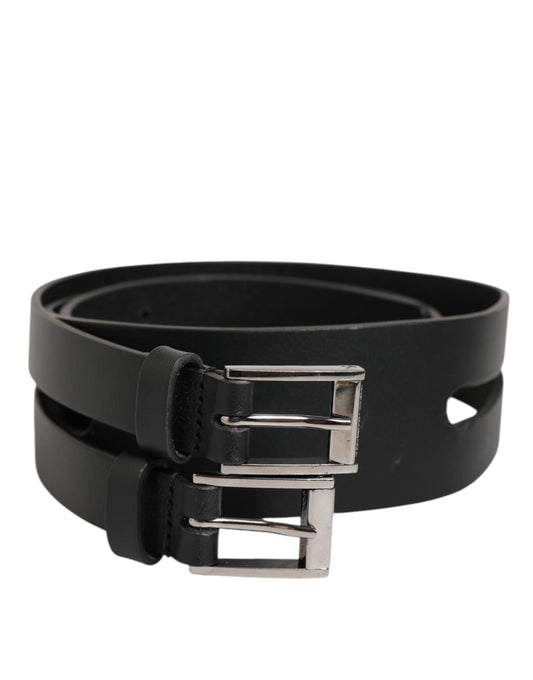 Belt by Dolce & Gabbana for men in calfskin leather black & silver features an artisanal finish, elegantly showcasing the signature style and artisanal craftsmanship of the Calfskin Leather Belt design.