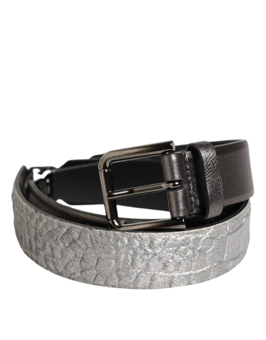 Belt by Dolce & Gabbana for men in brass leather & calf fur black & silver features a bohemian chic silhouette, showcasing the bohemian chic Brass Leather & Calf Fur Belt design with a sophisticated bohemian chic finish.