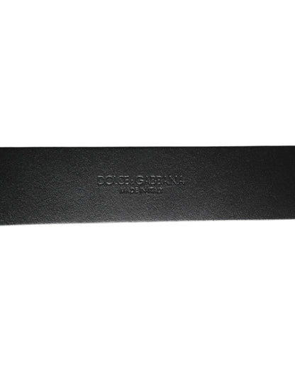 Dolce & Gabbana Black Silver Pebbled Texture Leather Buckle Men Belt