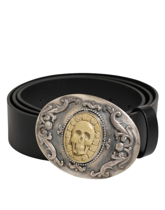 Belt by Dolce & Gabbana for men in calf leather black, gold & silver features a bohemian chic silhouette, showcasing the bohemian chic Skull Calf Leather Belt design with a sophisticated bohemian chic finish.