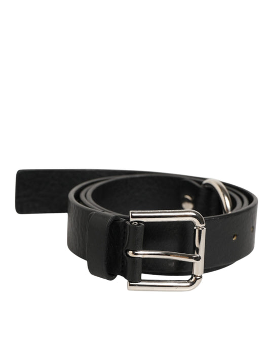 Belt by Dolce & Gabbana for men in calfskin leather black & silver features a versatile silhouette, artfully showcasing the versatile design of the Calfskin Leather Belt for a sophisticated, premium finish.