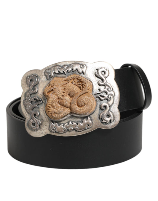 Belt by Dolce & Gabbana for men in calf leather black, gold & silver features a artisanal-chic design, artfully capturing the essence of the Fantasy Calf Leather Belt with a artisanal-chic finish.