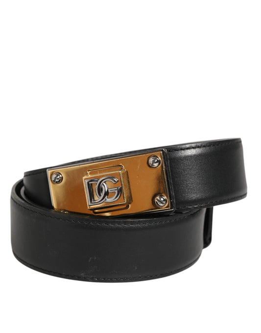 Belt by Dolce & Gabbana for men in calf leather black & gold features a versatile silhouette, artfully showcasing the versatile design of the Calf Leather Belt for a sophisticated, premium finish.