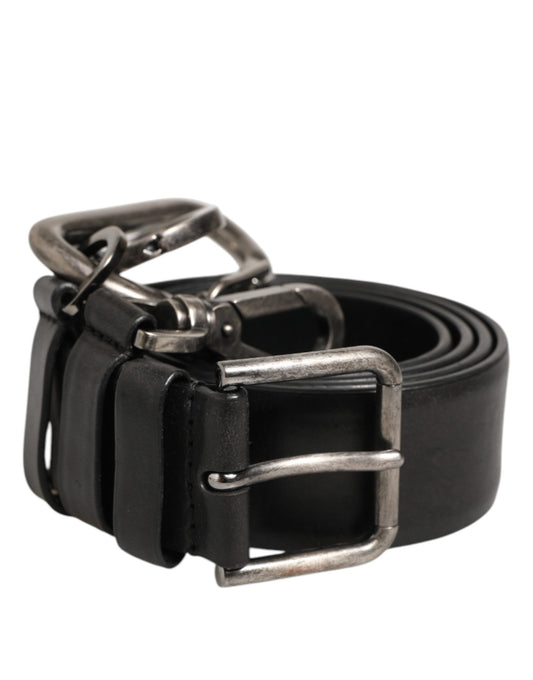 Belt by Dolce & Gabbana for men in calf leather black & silver features a versatile silhouette, artfully showcasing the versatile design of the Calf Leather Belt for a sophisticated, premium finish.