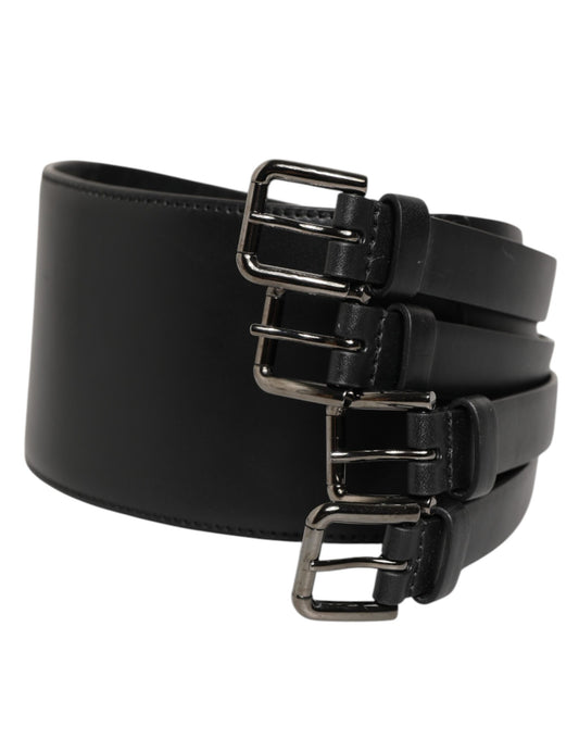 Belt by Dolce & Gabbana for men in calf leather black & silver features a versatile silhouette, artfully showcasing the versatile design of the Calf Leather Belt for a sophisticated, premium finish.