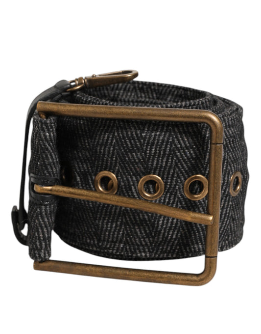 Belt by Dolce & Gabbana for men in brass metal & calf leather gray, patterned, herringbone & signature presents a artisanal silhouette from the Brass Metal & Calf Leather Belt collection, showcasing an artisanal design and refined craftsmanship for a artisanal look.