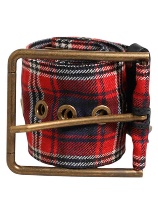 Belt by Dolce & Gabbana for men in brass metal & calf leather red, plaid & signature features a bohemian chic silhouette, showcasing the bohemian chic Brass Metal & Calf Leather Belt design with a sophisticated bohemian chic finish.