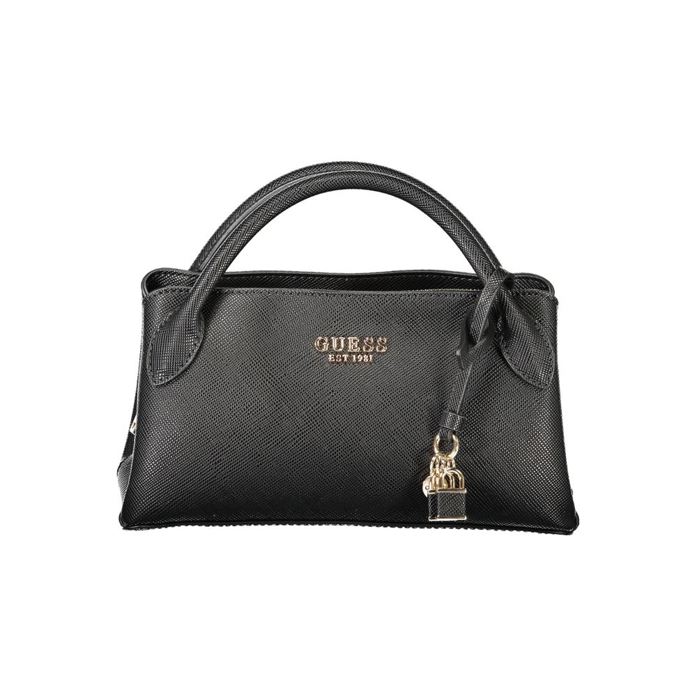 Handbag by Guess Jeans for women in polyethylene black features a signature silhouette, showcasing a secure zipper and signature built-in-compartments, internal-pockets & cardholder with versatile shoulder-strap, adjustable-strap & handle for a sophisticated look.