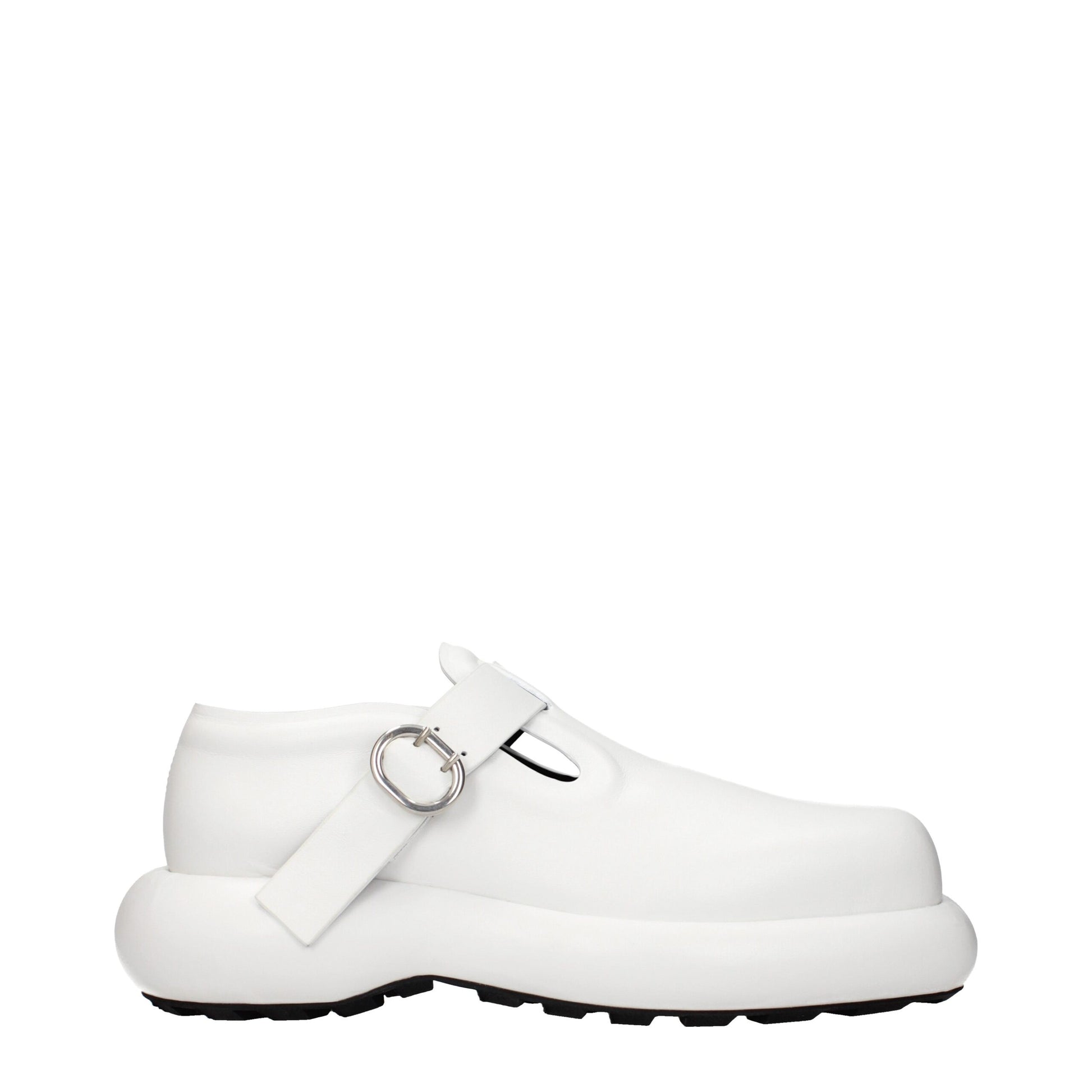 Flat Loafer Slip-On Lace-Up Shoes by Jil Sander for women in leather white showcases a impeccable silhouette as Women's Leather Flat Loafer Slip-On Lace-Up Shoes, artfully designed with a impeccable flat and refined for a impeccable finish.