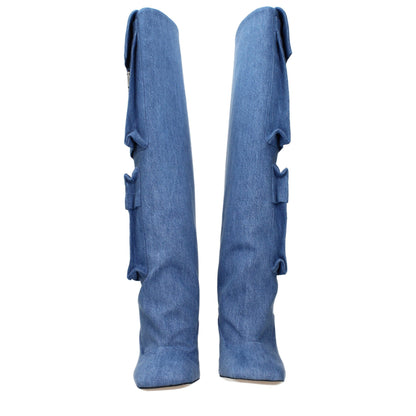 Boots by The Attico for women in fabric light-blue features an avant-garde Women's Fabric Boots silhouette, defined by a sophisticated and a avant-garde .