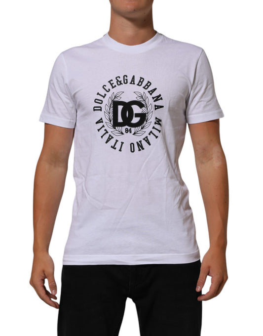 T-Shirt by Dolce & Gabbana for men in cotton white, patterned, signature & print features a plush silhouette, showcasing a sophisticated crew neckline and short-sleeve for a truly plush finish.
