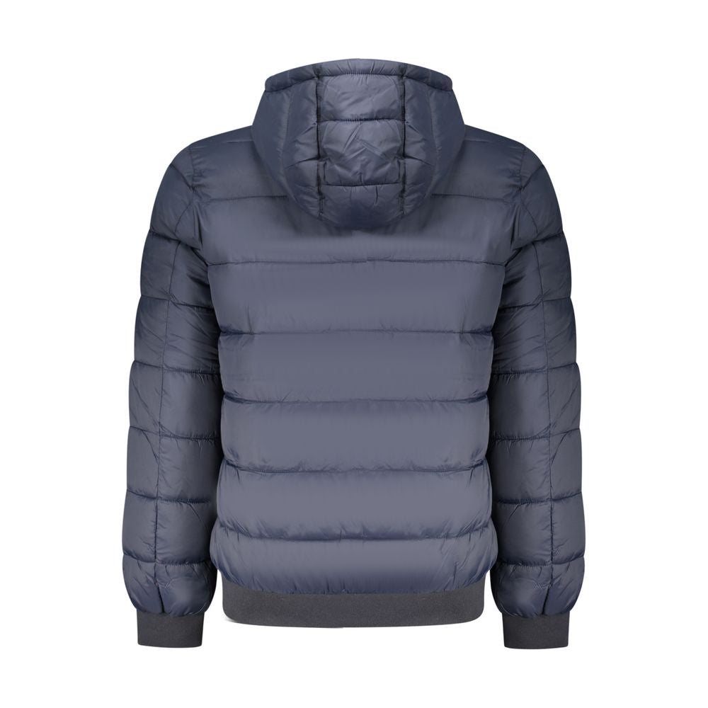 Hooded Overcoat by Pepe Jeans for men in blue showcases a architectural silhouette, artfully detailed with a distinctive hooded neckline and functional pockets & hooded for a architectural finish.