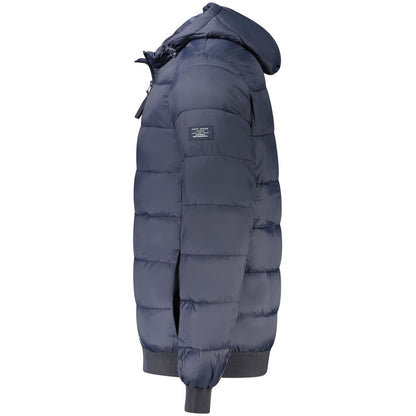 Hooded Overcoat by Pepe Jeans for men in blue showcases a architectural silhouette, artfully detailed with a distinctive and functional pockets & hooded for a architectural finish.