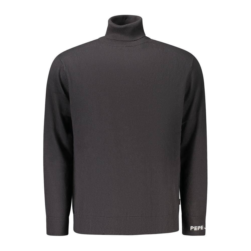 Sweater by Pepe Jeans for men in cashmere cotton blend black features an tactile silhouette, showcasing a sophisticated turtle neckline and tactile for a refined finish.