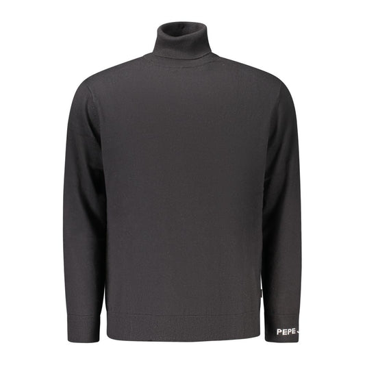 Sweater by Pepe Jeans for men in cashmere cotton blend black features an tactile silhouette, showcasing a sophisticated turtle neckline and tactile for a refined finish.