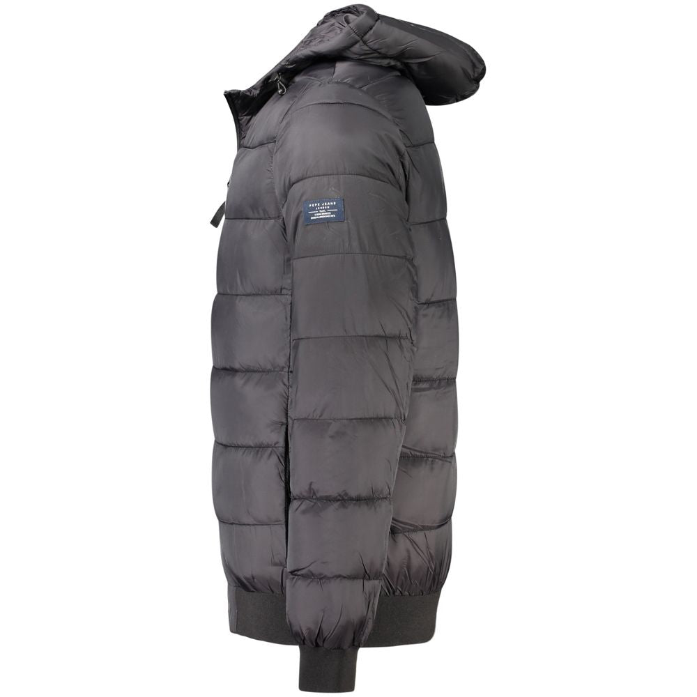 Hooded Windbreaker Jacket by Pepe Jeans for men in polyamide black features an stylish silhouette, showcasing a sophisticated and performance-driven pockets, hooded & windproof for a premium, stylish look.