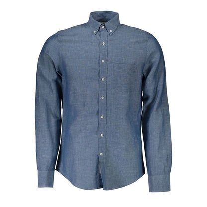 Shirt by Gant for men in cotton blue presents a discerning silhouette, showcasing a sophisticated and long-sleeve for a truly discerning finish.