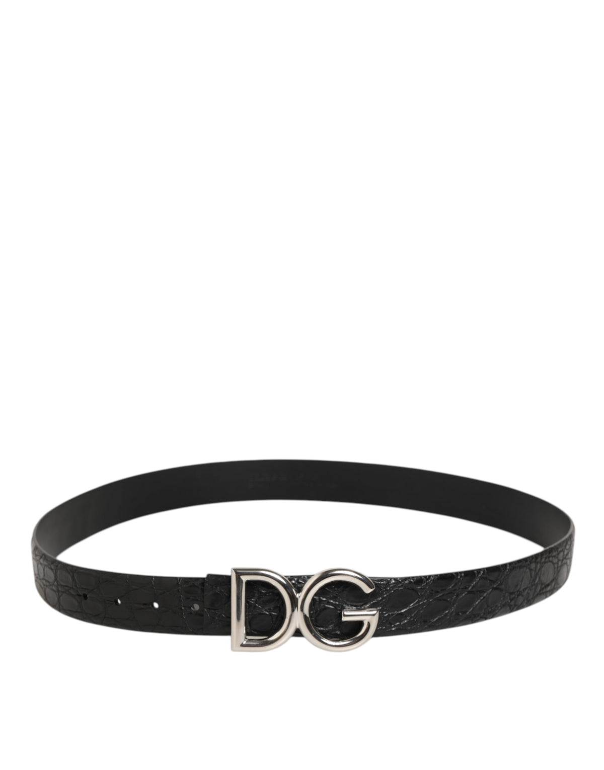 Dolce & Gabbana Caiman Calf & Exotic Leather Belt - Black Silver