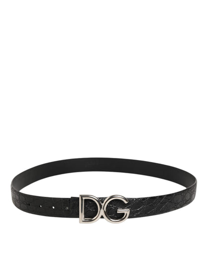 Dolce & Gabbana Caiman Calf & Exotic Leather Belt - Black Silver