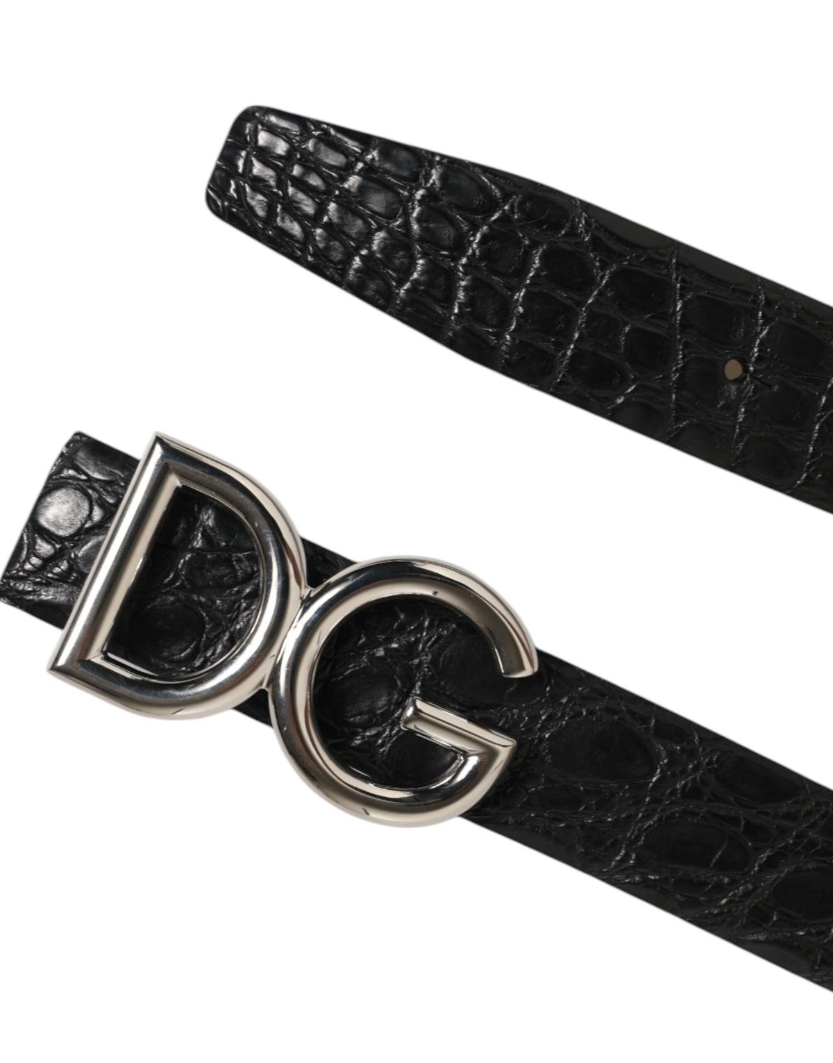 Dolce & Gabbana Caiman Calf & Exotic Leather Belt - Black Silver