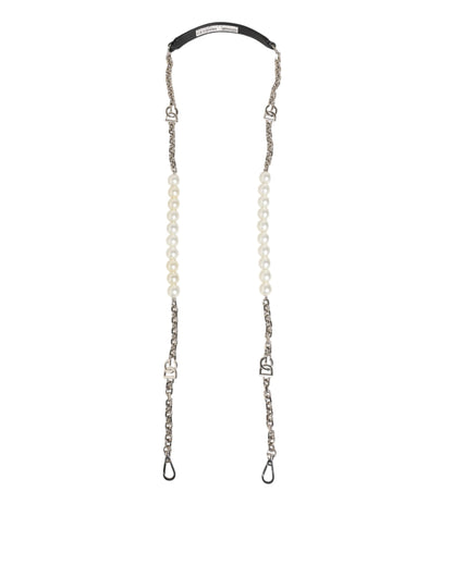 Shoulder Strap by Dolce & Gabbana for women in brass plastic & calf leather black, pearl, silver & white features a chic design, presenting a refined view of the Brass Plastic Calf Leather Shoulder Strap with a chic finish.