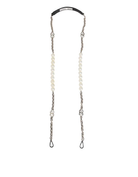 Shoulder Strap by Dolce & Gabbana for women in brass plastic & calf leather black, pearl, silver & white features a chic design, presenting a refined view of the Brass Plastic Calf Leather Shoulder Strap with a chic finish.