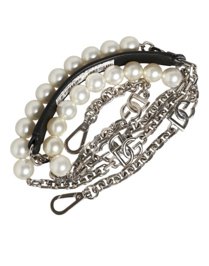 Shoulder Strap from Dolce & Gabbana for women in brass plastic & calf leather black, pearl, silver & white features an on trend design from the Brass Plastic Calf Leather Shoulder Strap collection, highlighting a premium look.