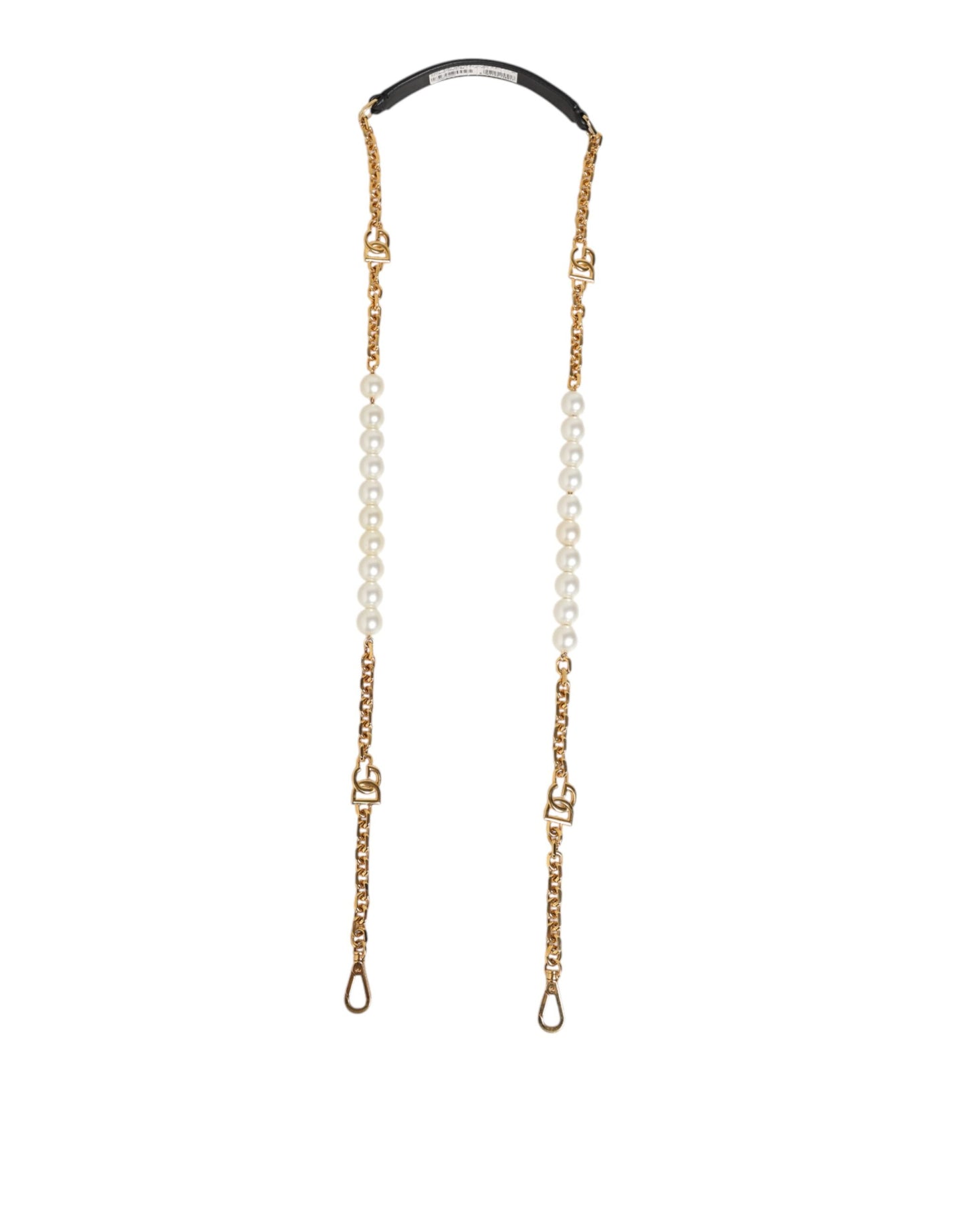 Shoulder Strap by Dolce & Gabbana for women in brass plastic & calf leather black, gold, pearl & white features a contemporary design, highlighting the distinctive style of the Brass Plastic Calf Leather Shoulder Strap with a contemporary finish.