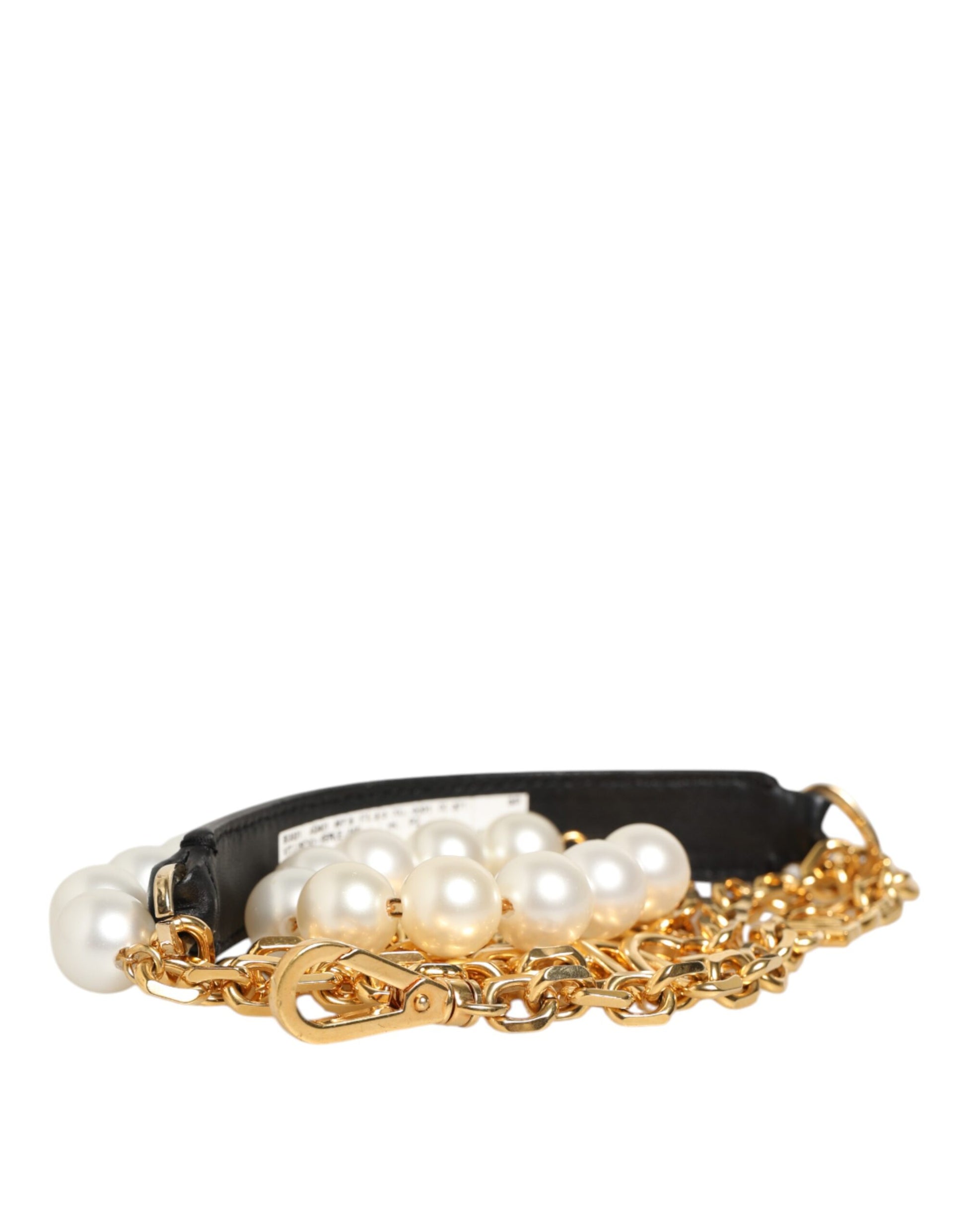 Shoulder Strap by Dolce & Gabbana for women in brass plastic & calf leather black, gold, pearl & white features an stylish design, beautifully completing the signature look of the Brass Plastic Calf Leather Shoulder Strap.