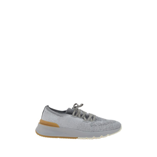 Athletic Sneakers by Brunello Cucinelli for men in nylon & cotton gray, signature-print & print features an effortless chic silhouette, showcasing the signature athletic style of the Men's Athletic Nylon & Cotton Sneakers collection with a truly effortless chic finish.