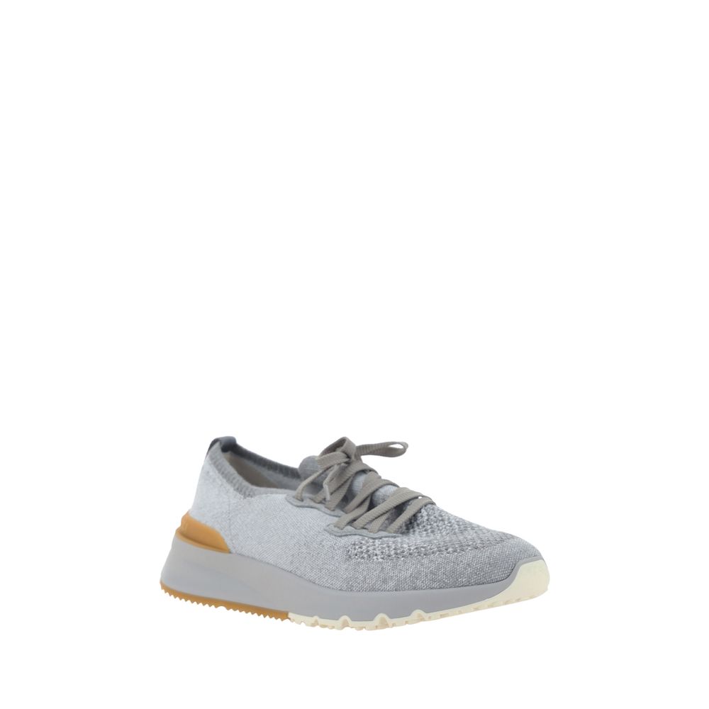 Athletic Sneakers by Brunello Cucinelli for men in nylon & cotton gray, signature-print & print features an exquisite silhouette, showcasing the premium athletic style of the Men's Athletic Nylon & Cotton Sneakers with an exquisite finish.