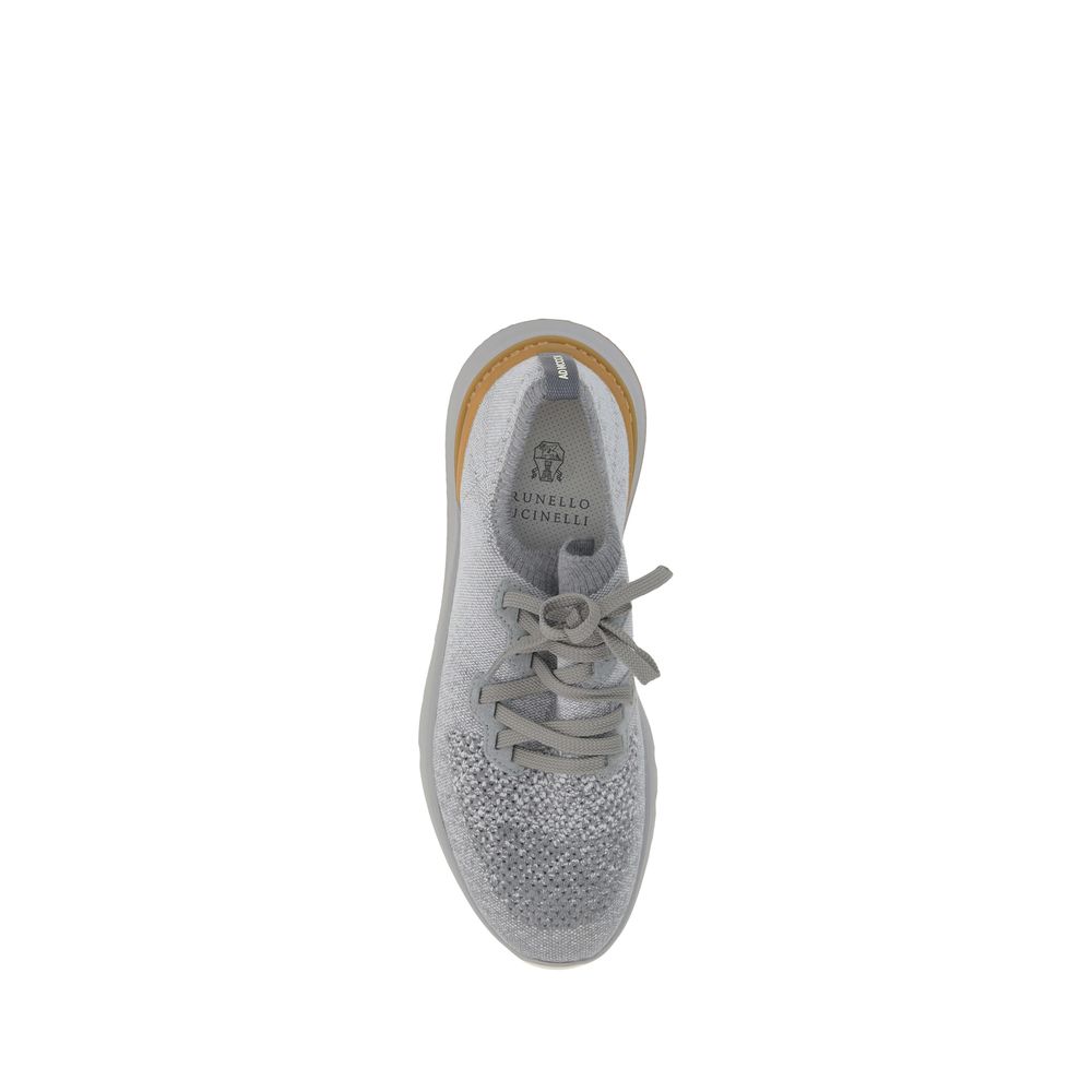 Athletic Sneakers by Brunello Cucinelli for men in nylon & cotton gray, signature-print & print features an exquisite silhouette, showcasing the premium athletic style of the Men's Athletic Nylon & Cotton Sneakers with an exquisite finish.