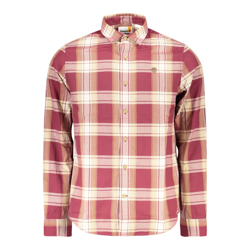 Shirt by Timberland for men in cotton red, patterned & tartan, featuring a nuanced long-sleeve and nuanced for a sophisticated finish.