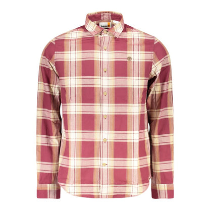 Shirt by Timberland for men in cotton red, patterned & tartan, featuring a nuanced long-sleeve and nuanced for a sophisticated finish.