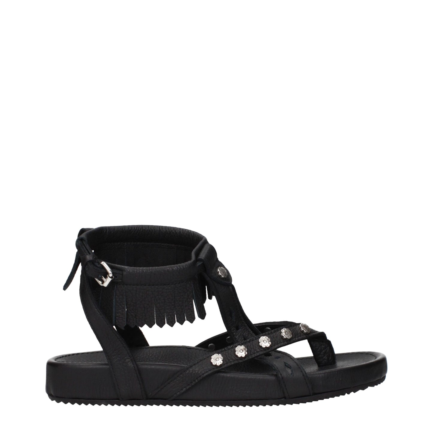 Flat Sandals by Isabel Marant for women in leather black presents a sculptural silhouette, showcasing the Women's Leather Flat Sandals design with a sculptural flat and for a premium look.