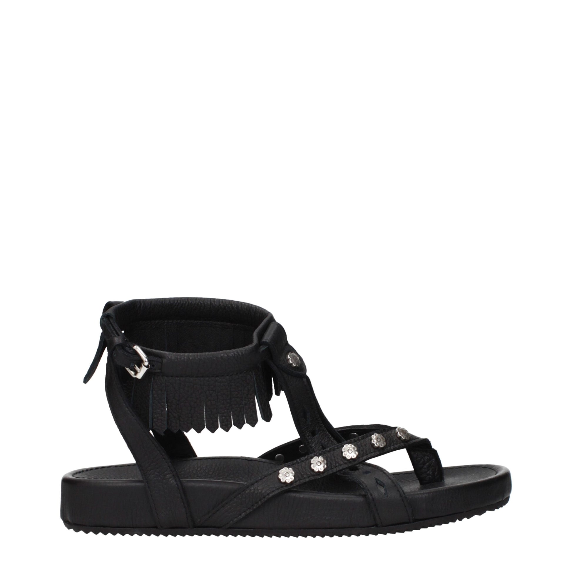 Flat Sandals by Isabel Marant for women in leather black presents a sculptural silhouette, showcasing the Women's Leather Flat Sandals design with a sculptural flat and for a premium look.