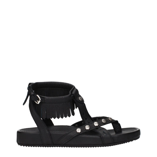 Flat Sandals by Isabel Marant for women in leather black presents a sculptural silhouette, showcasing the Women's Leather Flat Sandals design with a sculptural flat and for a premium look.
